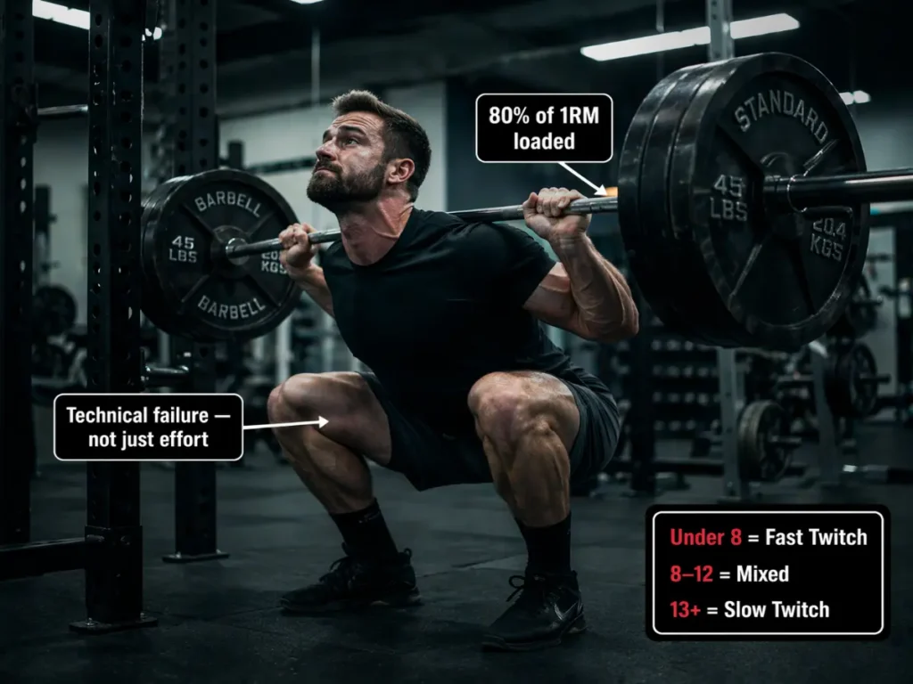 80 percent 1rm rep test fiber type squat demonstration