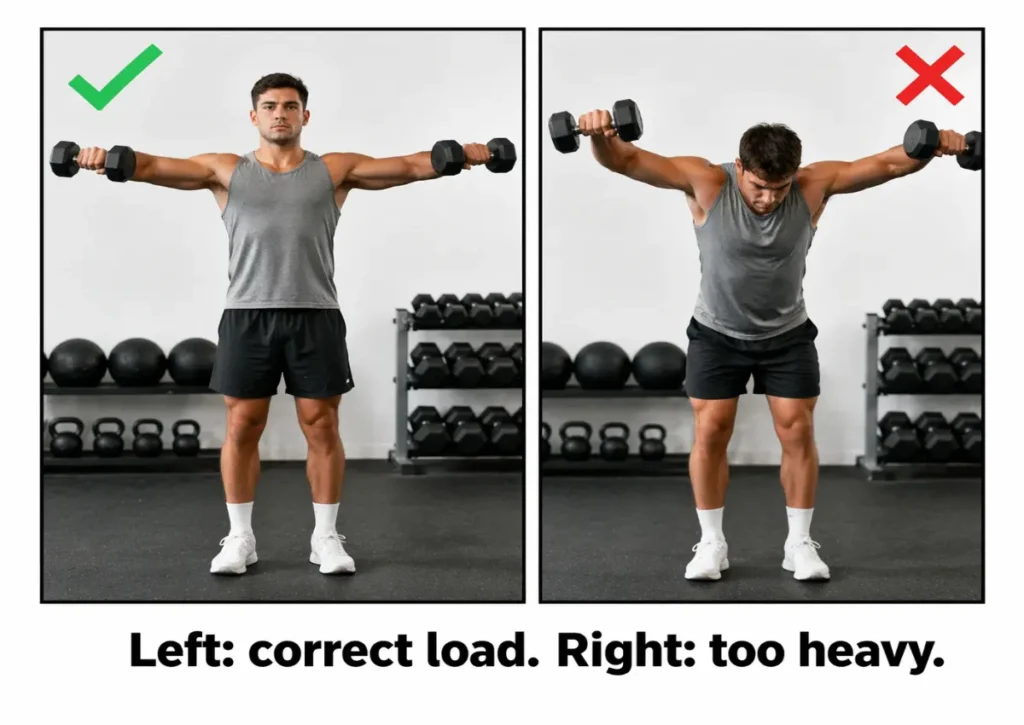 orrect vs incorrect dumbbell lateral raise starting weight comparison