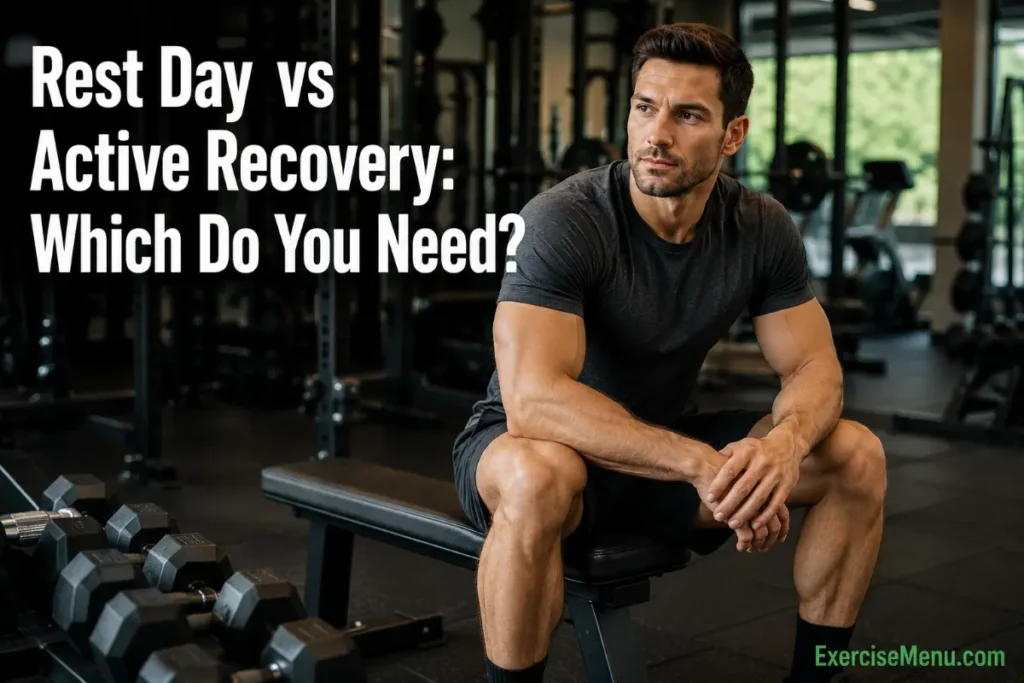 Athlete resting on gym bench — rest day vs active recovery guide