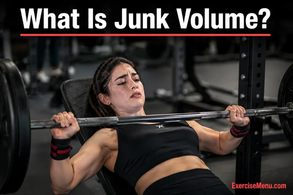 Fatigued athlete training past productive volume threshold illustrating junk volume in weight training