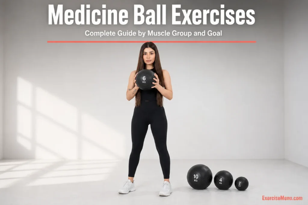 Person holding medicine ball at chest height representing complete medicine ball exercise guide by muscle group and goal