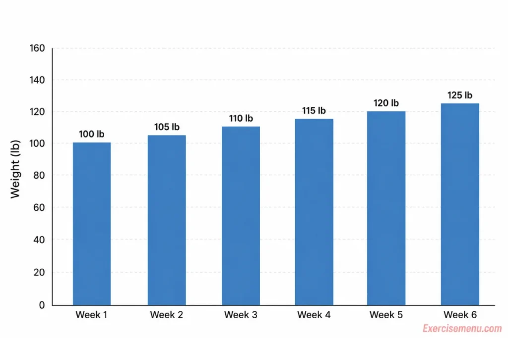 Simple bar chart showing a beginner's weekly weight progression using progressive overload