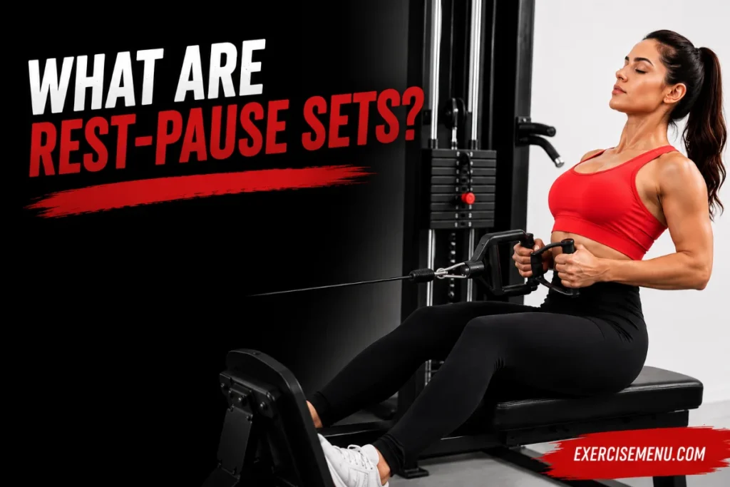 What Are Rest-Pause Sets? How and When to Use Them Fitness coach taking a brief 15-second rest between mini-sets on a cable row machine during a rest-pause set.