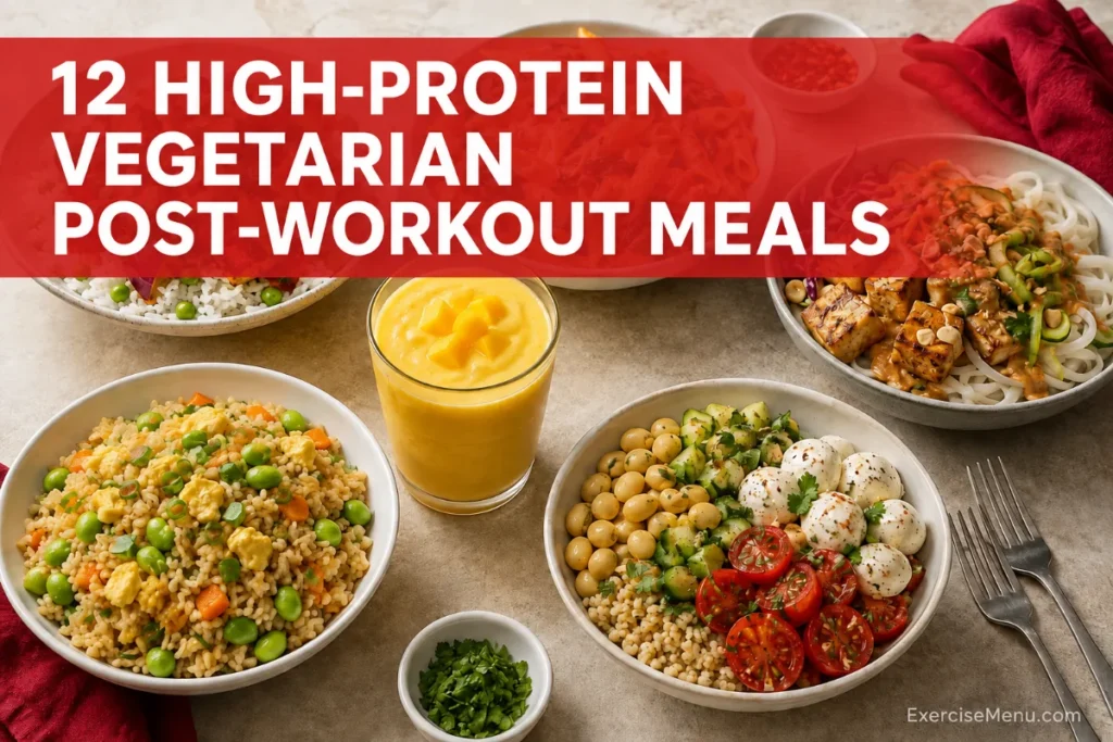 12 High-Protein Vegetarian Post-Workout Meals With Full Macros 12 high-protein vegetarian post-workout meals featuring nutritious plant-based dishes with protein-rich ingredients for muscle recovery and fitness nutrition.