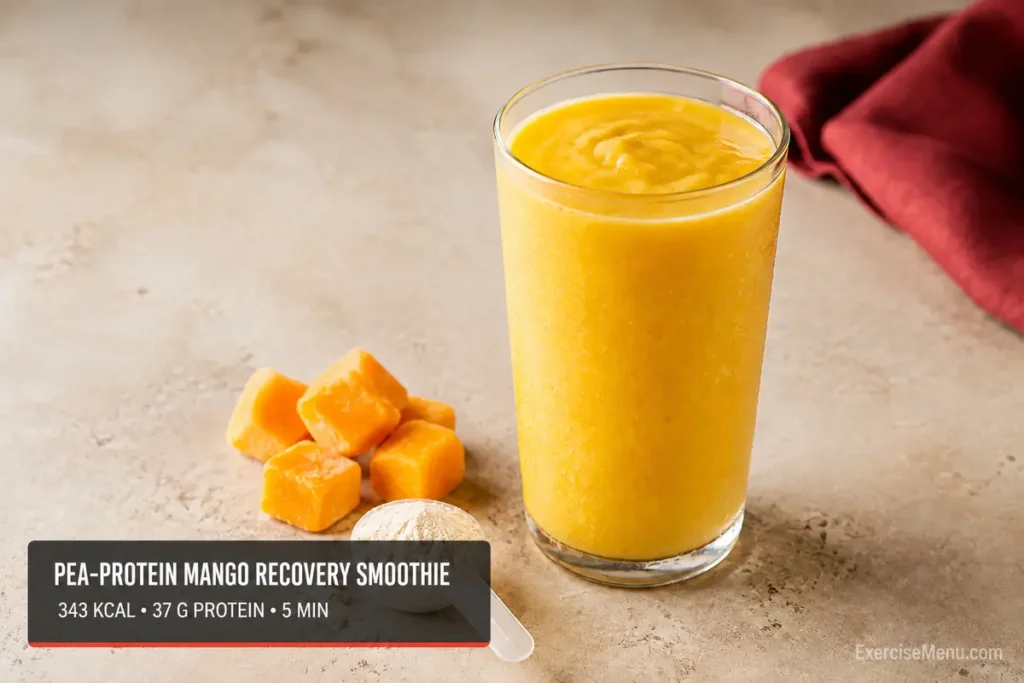 Mango pea-protein recovery smoothie with frozen mango