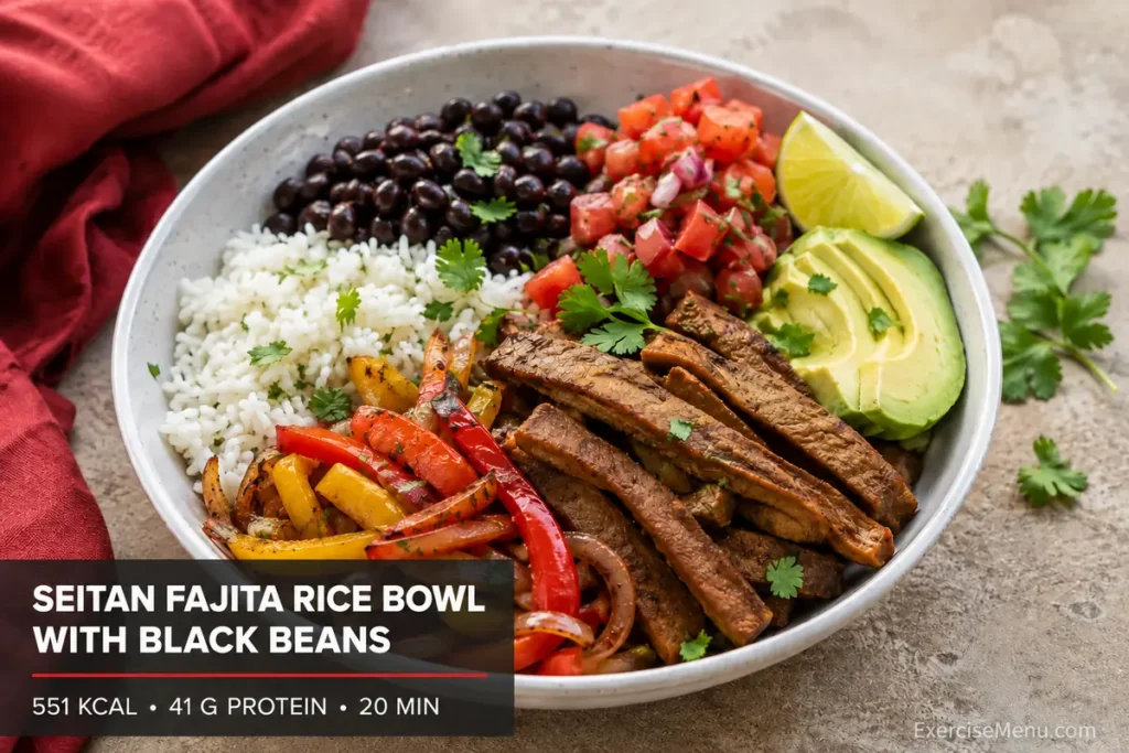 seitan fajita rice bowl