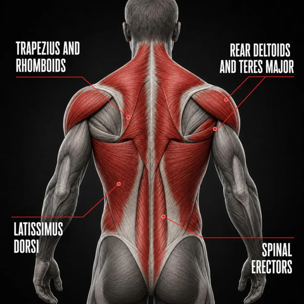 back muscles worked by cable exercises lats traps rhomboids rear delts