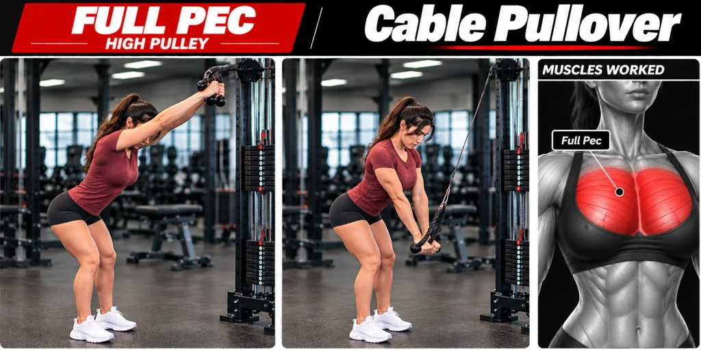 cable pullover for chest and lats start and finish position