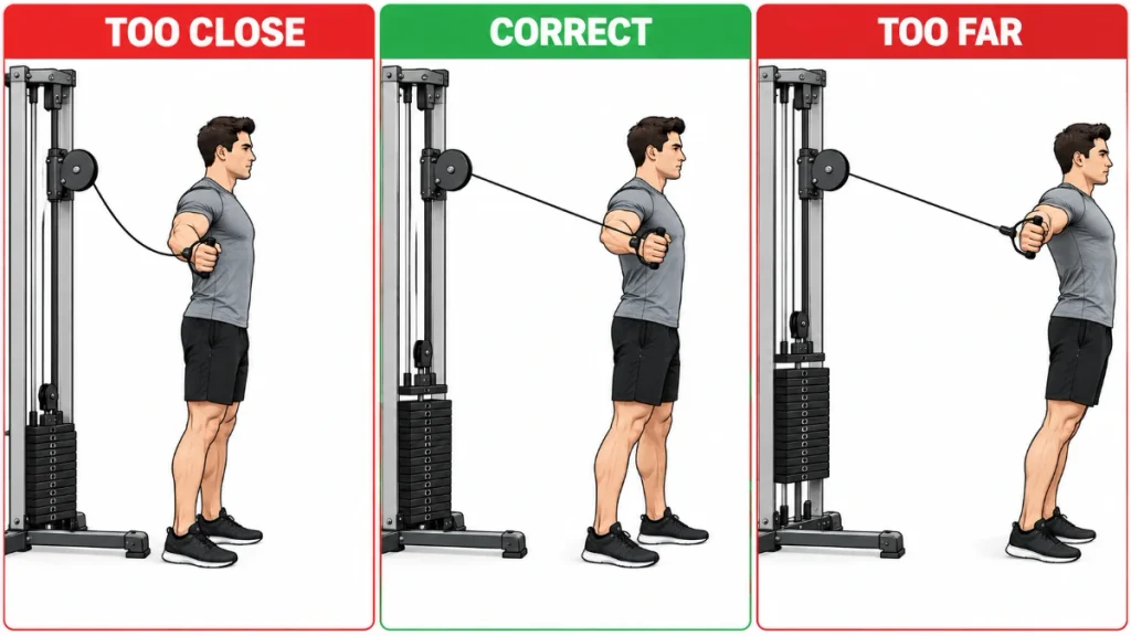 how far to stand from a cable machine correct stance distance