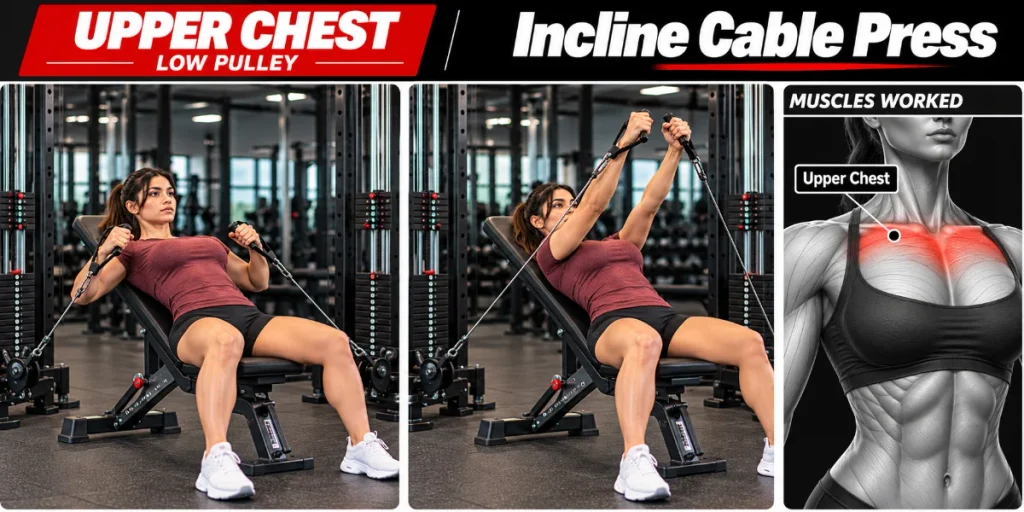incline cable press for upper chest start and finish position