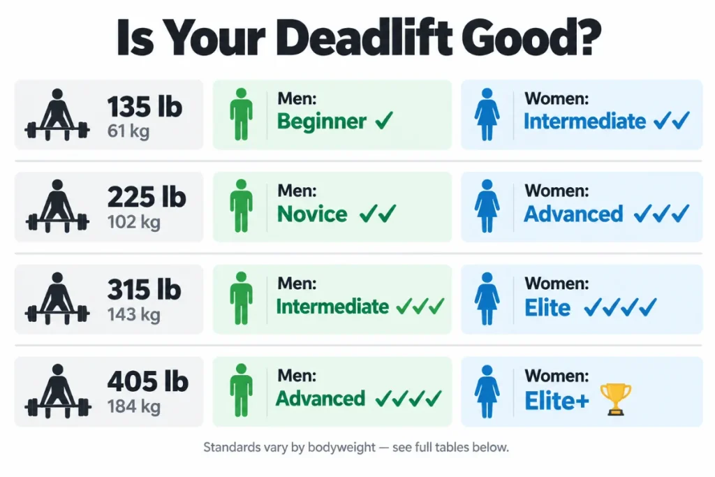  is my deadlift good — 135 225 315 405 lb quick reference guide for men and women