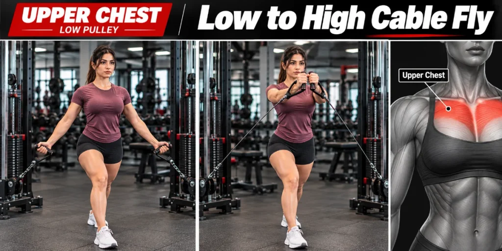 low to high cable fly for upper chest start and finish position