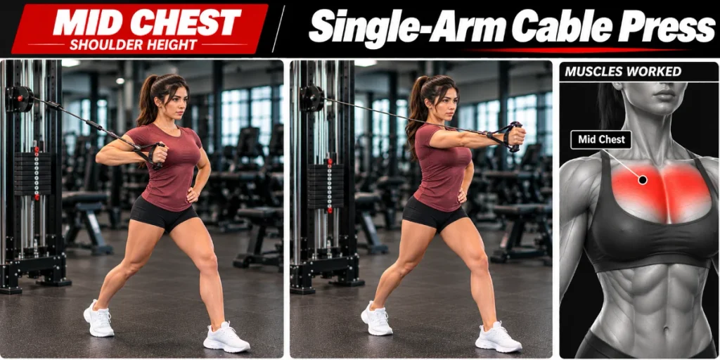 single arm cable press mid chest start and finish position