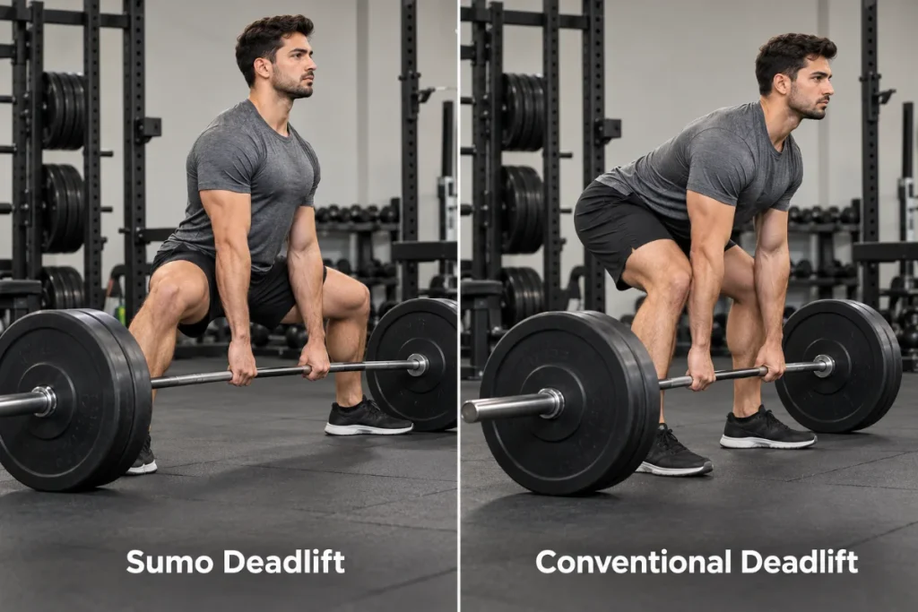 sumo vs conventional deadlift starting position — side by side comparison